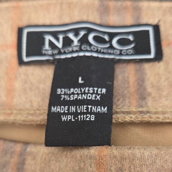 NYC Tan and Brown WIDE LEG STRETCHY plaid Fall Trousers L - Picture 4 of 4